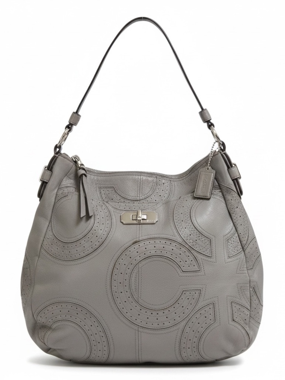 Coach Chelsea Perforated Leather 18022 Hobo Shoulder Bag Gray Silver Patent Zip